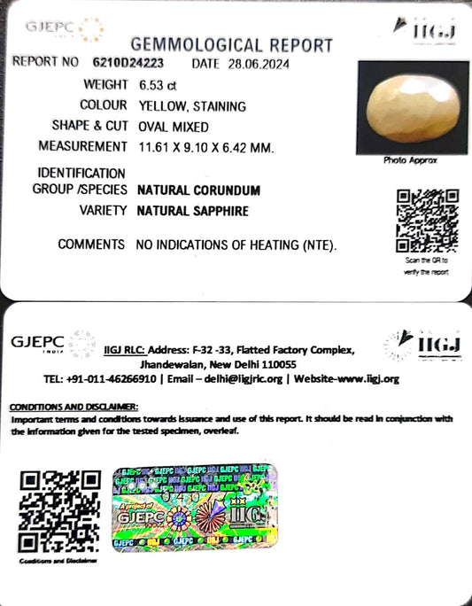 6.53/CT Natural Ceylonese Pukhraj with Govt Lab Certificate-4551