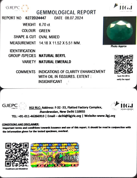 6.70/CT Natural Panna Stone with Govt. Lab Certificate-2331