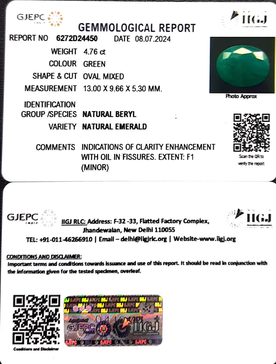 4.76/CT Natural Panna Stone with Govt. Lab Certificate-1665