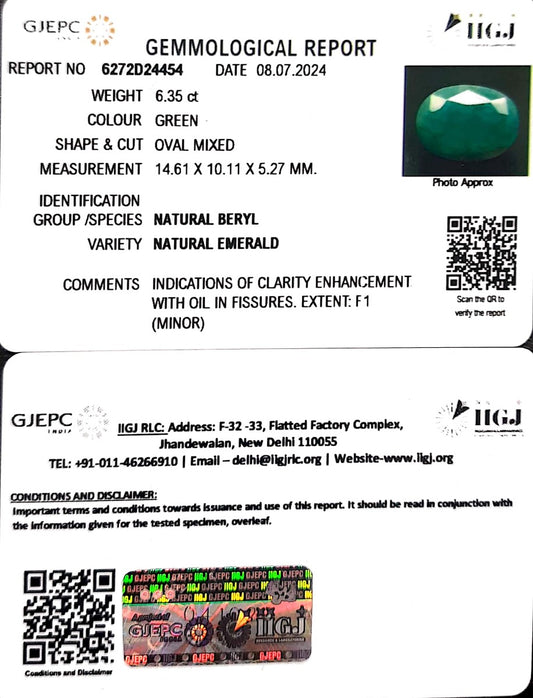 6.35/CT Natural Panna Stone with Govt. Lab Certificate-1221