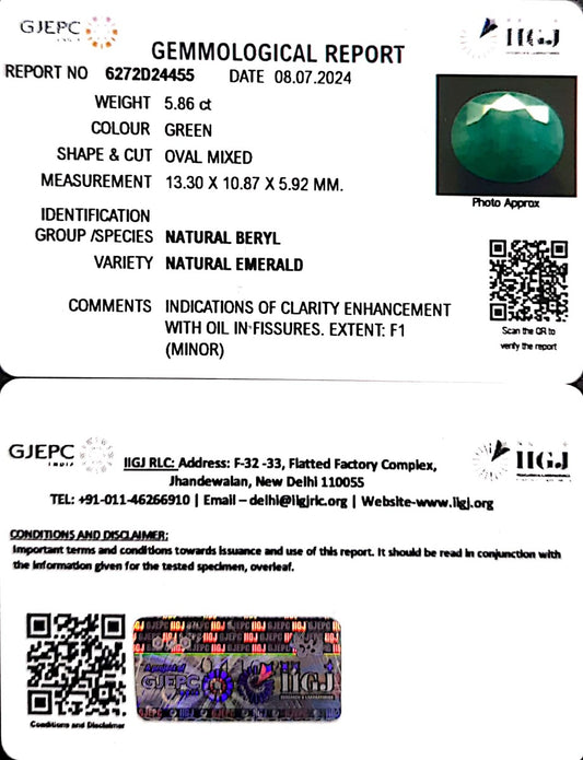 5.86/CT Natural Panna Stone with Govt. Lab Certificate-2331