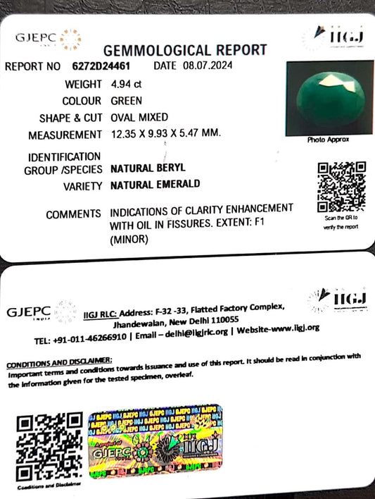 4.94/CT Natural Panna Stone with Govt. Lab Certificate-2331