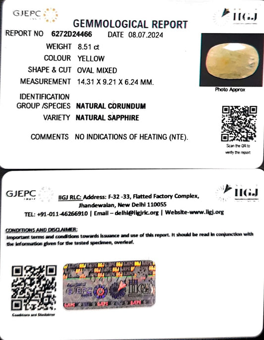 8.51/CT Natural Ceylonese Pukhraj with Govt Lab Certificate-4551