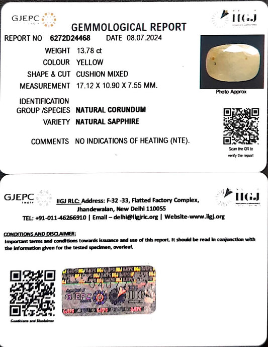 13.78/CT Natural Ceylonese Pukhraj with Govt Lab Certificate-4551