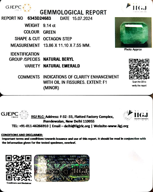 9.14/CT Natural Panna Stone with Govt. Lab Certificate-2331