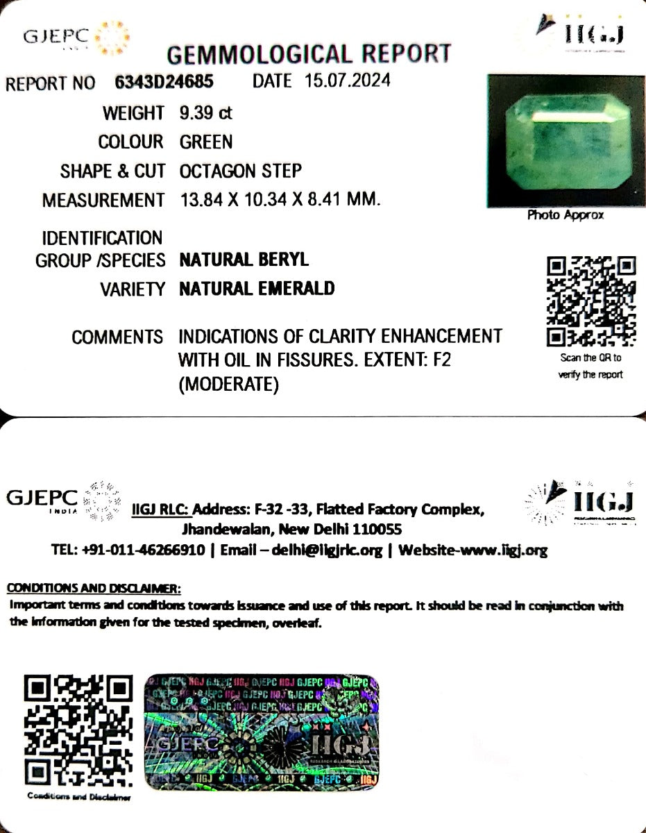 9.39/CT Natural Panna Stone with Govt. Lab Certificate-3441