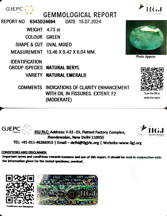 4.73/CT Natural Panna Stone with Govt. Lab Certificate-16650