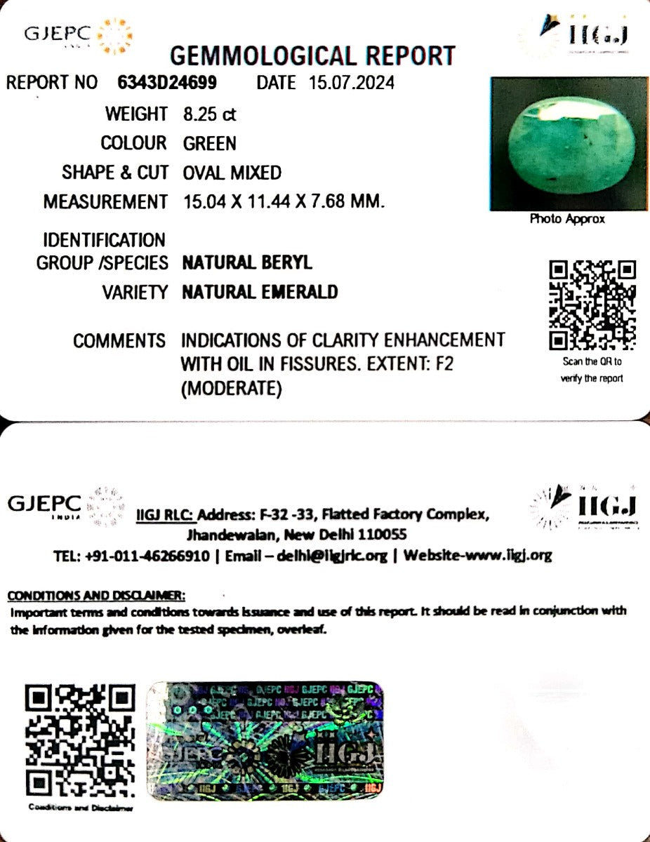 8.25/CT Natural Panna Stone with Govt. Lab Certificate-2331