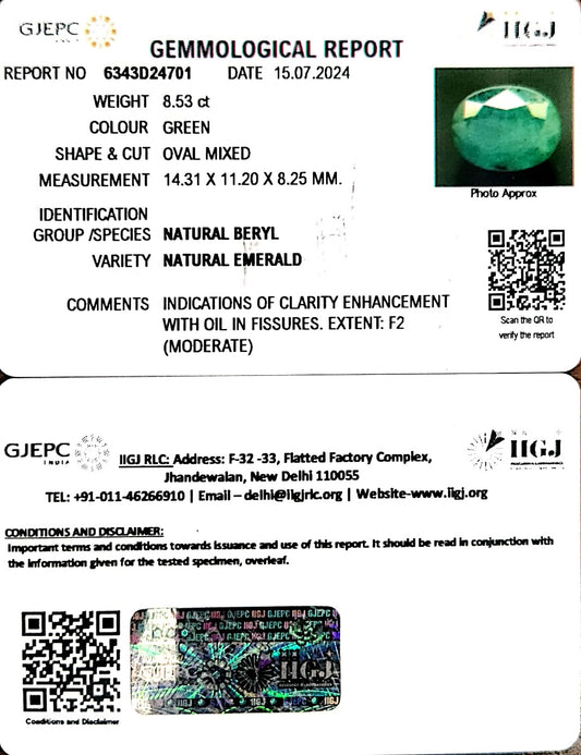 8.53/CT Natural Panna Stone with Govt. Lab Certificate-4551