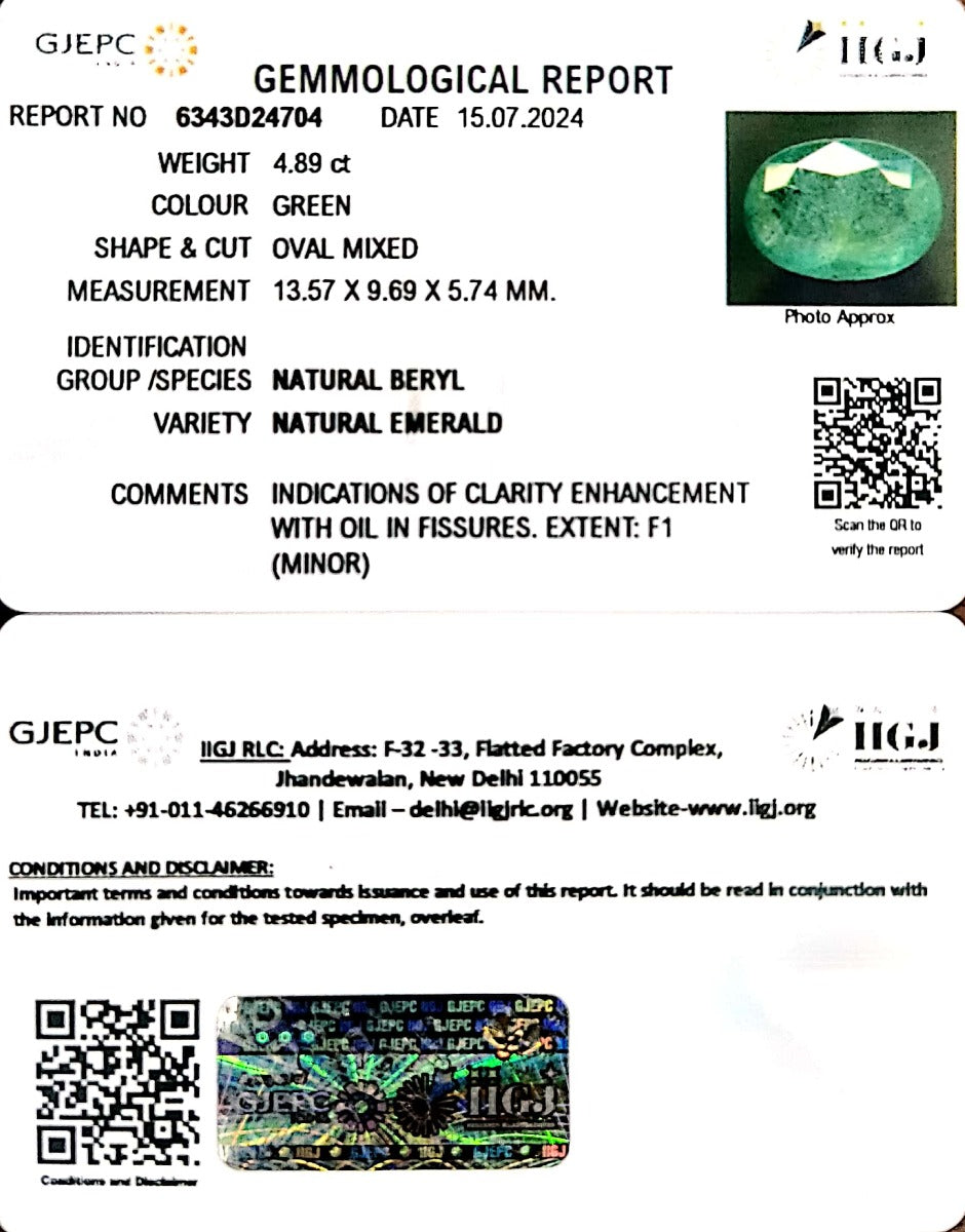 4.89/CT Natural Panna Stone with Govt. Lab Certificate-23310