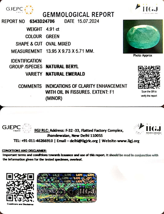 4.91/CT Natural Panna Stone with Govt. Lab Certificate-23310