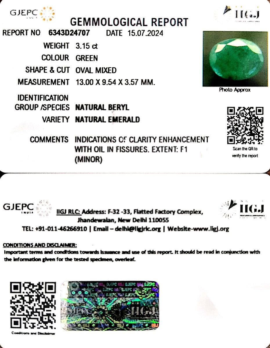 3.15/CT Natural Panna Stone with Govt. Lab Certificate-6771