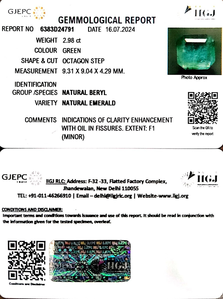 2.98/CT Natural Panna Stone with Govt. Lab Certificate-6771