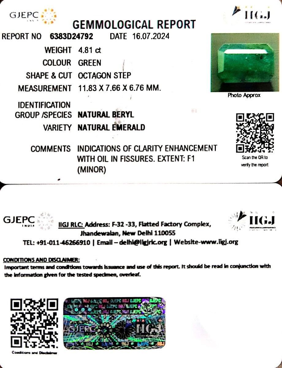 4.81/CT Natural Panna Stone with Govt. Lab Certificate-6771