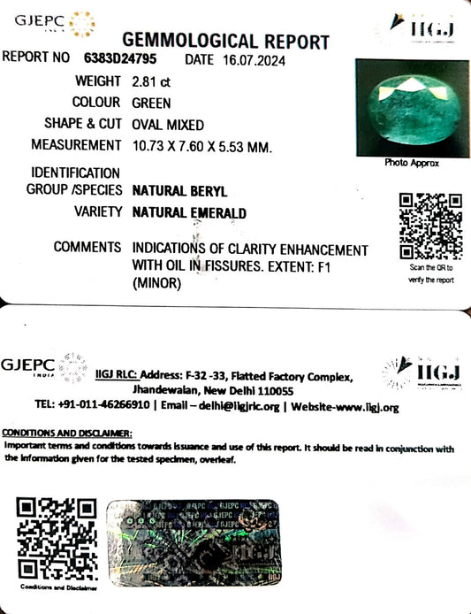 2.81/CT Natural Panna Stone with Govt. Lab Certificate-34410