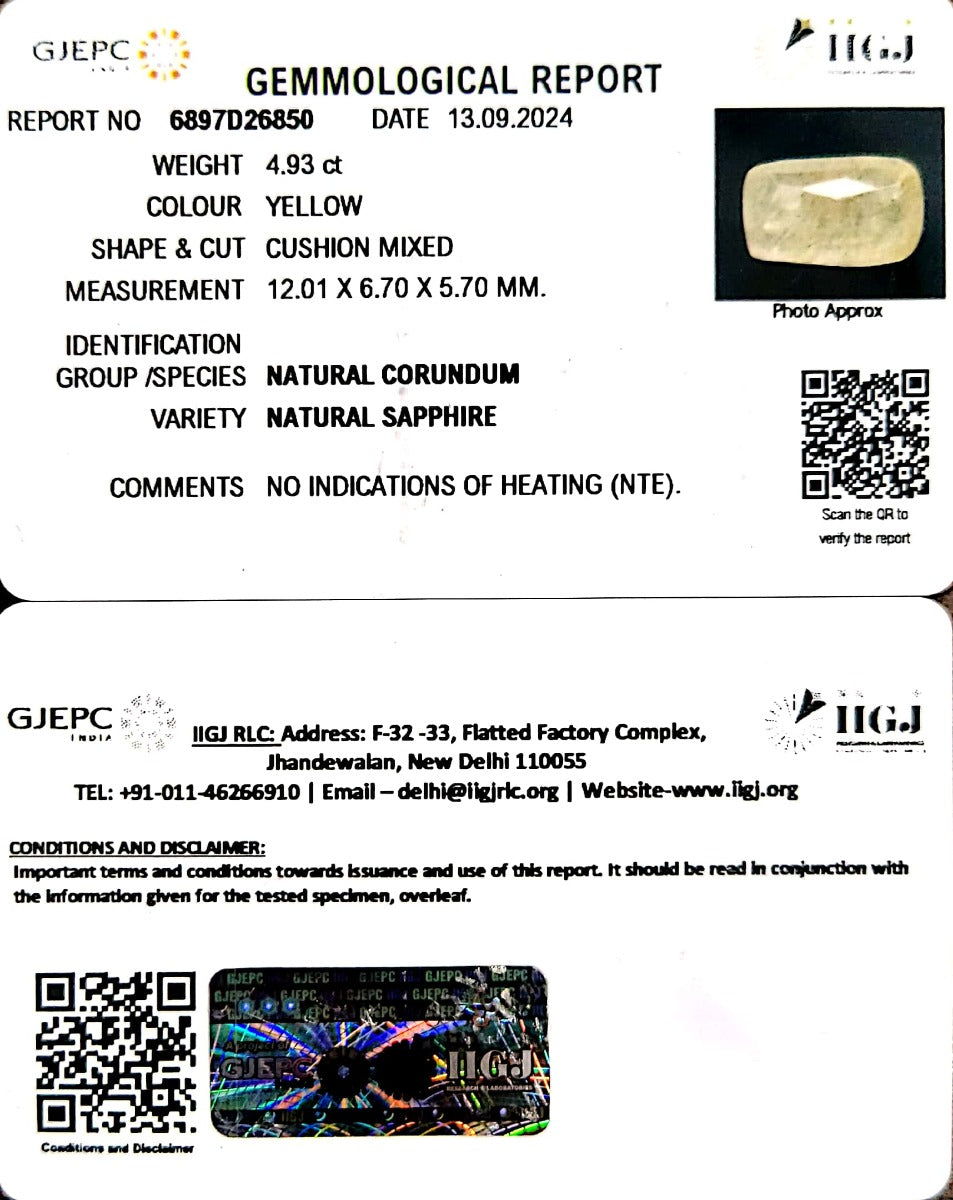 4.93/CT Natural Ceylonese Pukhraj with Govt Lab Certificate-4551