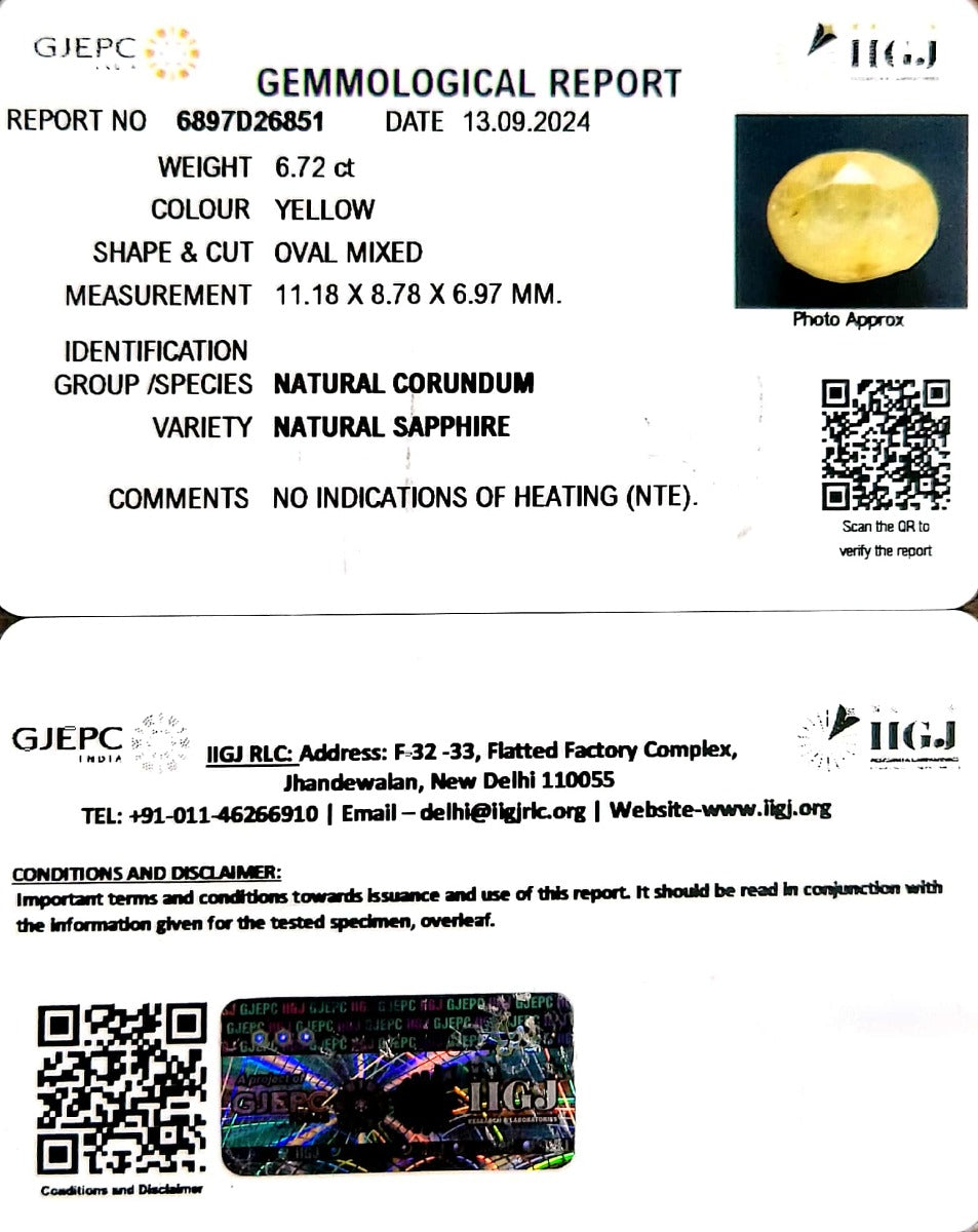 6.72/CT Natural Ceylonese Pukhraj with Govt Lab Certificate-6771