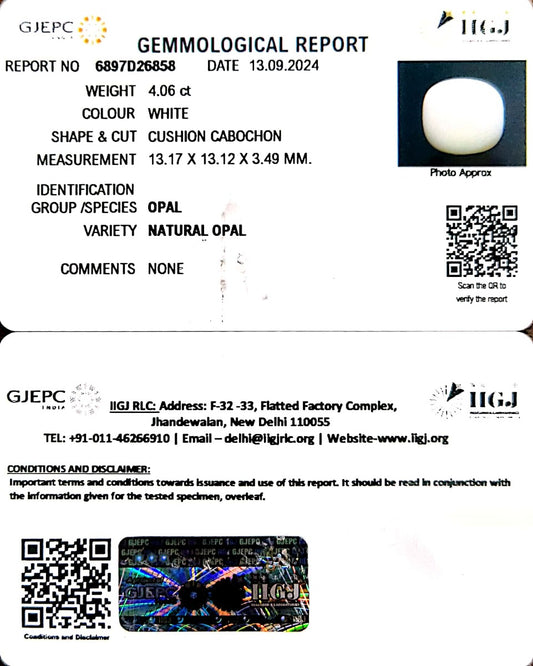 4.06/CT Natural Opal with Govt. Lab Certificate-832