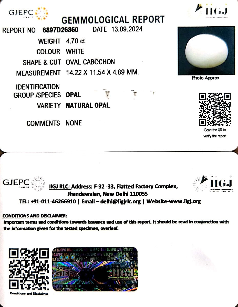 4.70/CT Natural Opal with Govt. Lab Certificate-832