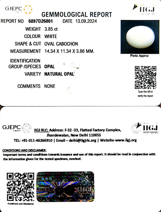 3.85/CT Natural Opal with Govt. Lab Certificate-832