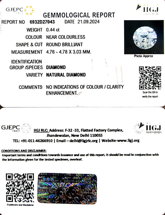 0.44/Cents Natural Diamond with Govt. Lab Certificate-120000