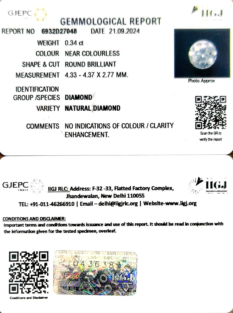 0.34/Cents Natural Diamond with Govt. Lab Certificate-120000