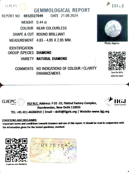 0.44/Cents Natural Diamond with Govt. Lab Certificate-120000