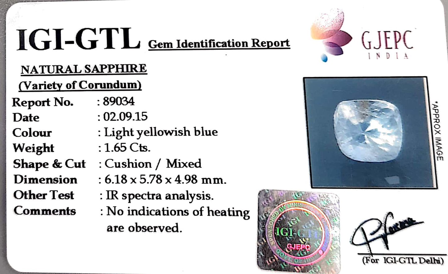 1.65/CT Natural Ceylonese Pukhraj with Govt Lab Certificate-YELSA9S