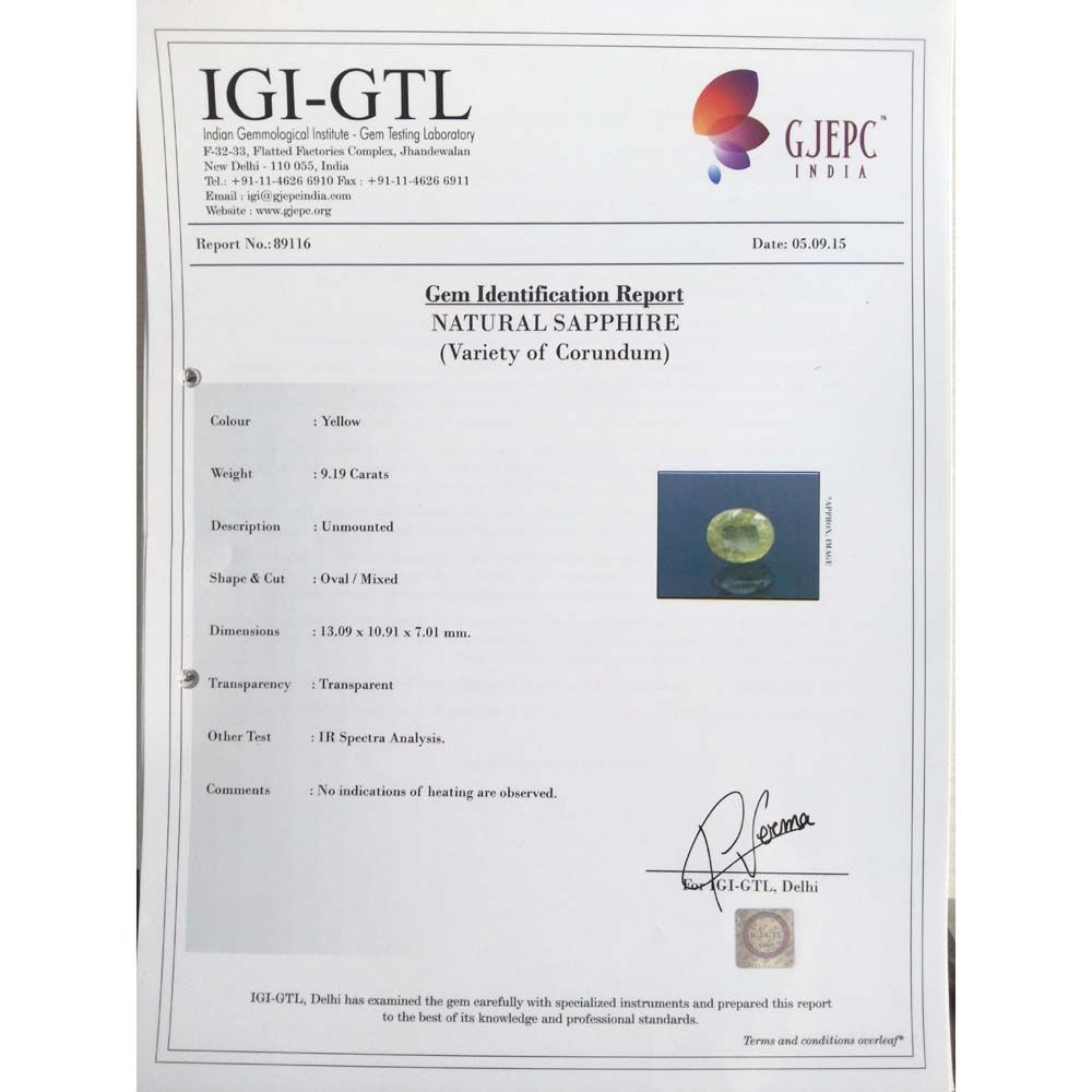 10.21 Ratti  Natural yellow sapphire with Govt Lab Certificate-(15000)