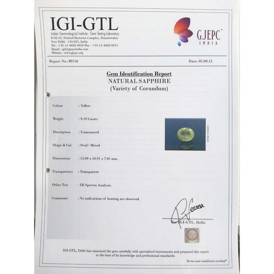 10.21 Ratti  Natural yellow sapphire with Govt Lab Certificate-(15000)