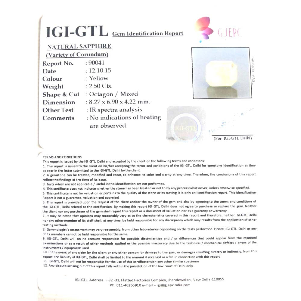 2.77 Ratti  Natural yellow sapphire with Govt Lab Certificate-(4551)