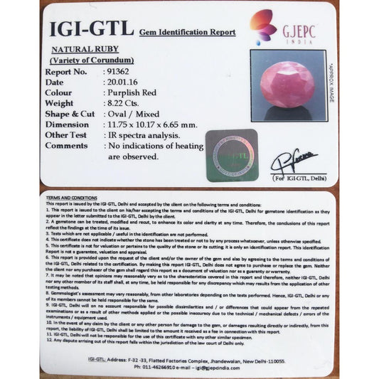 8.22/CT Natural Neo Burma Ruby with Govt. Lab Certificate (5661)