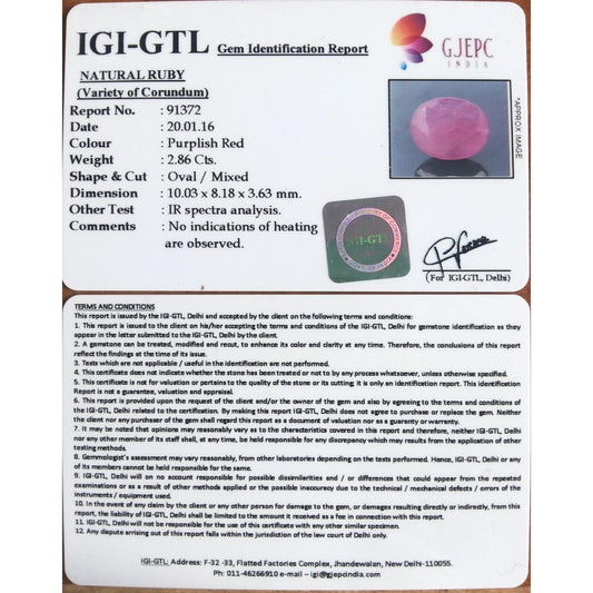 2.86/CT Natural Mozambique Ruby with Govt Lab Certificate (7881)