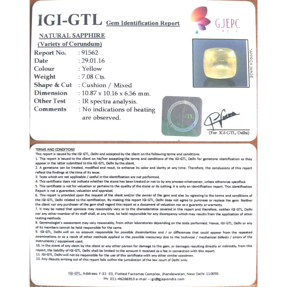 7.87 Ratti Natural yellow sapphire with Govt Lab Certificate-(8100)