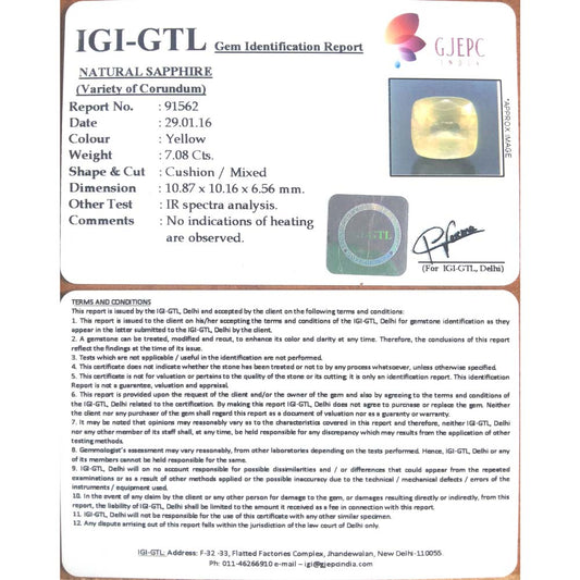 7.87 Ratti Natural yellow sapphire with Govt Lab Certificate-(8100)