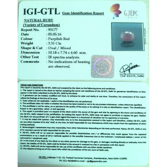 3.67 Ratti Natural Mozambique Ruby with Govt. Lab Certificate-{7881)