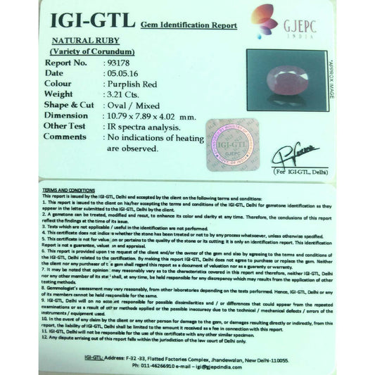 3.56 Ratti Natural Mozambique Ruby with Govt. Lab Certificate-(7881)