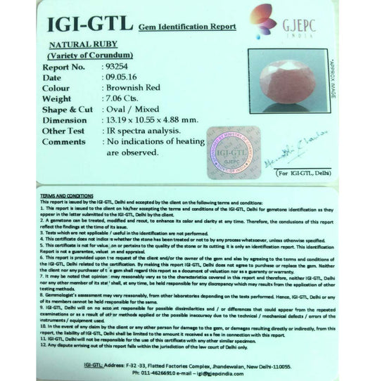 7.84  Ratti Natural Indian Ruby with Govt. Lab Certificate-(1221)