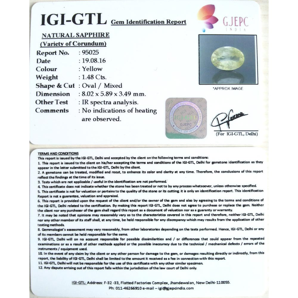 1.64 Ratti  yellow sapphire with Govt Lab Certificate-(4100)