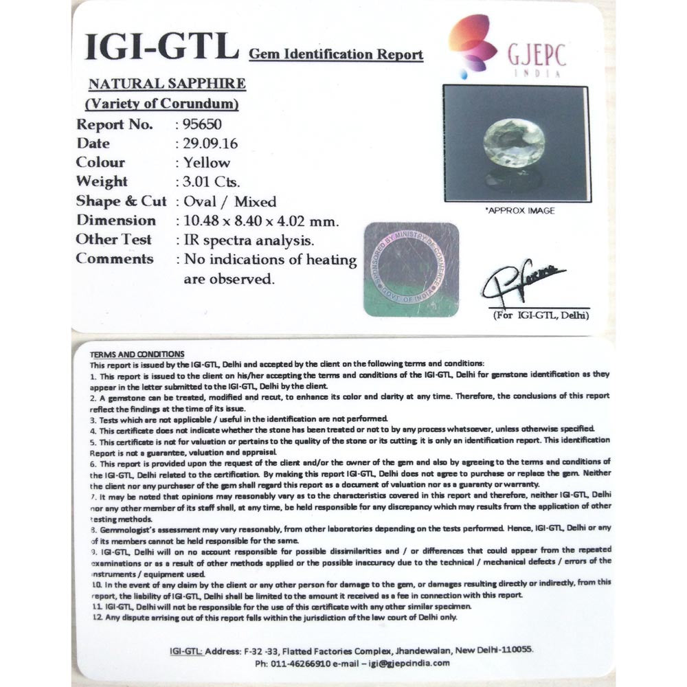 3.01/CT Yellow Sapphire with Govt Lab Certificate-(YELSA9W)