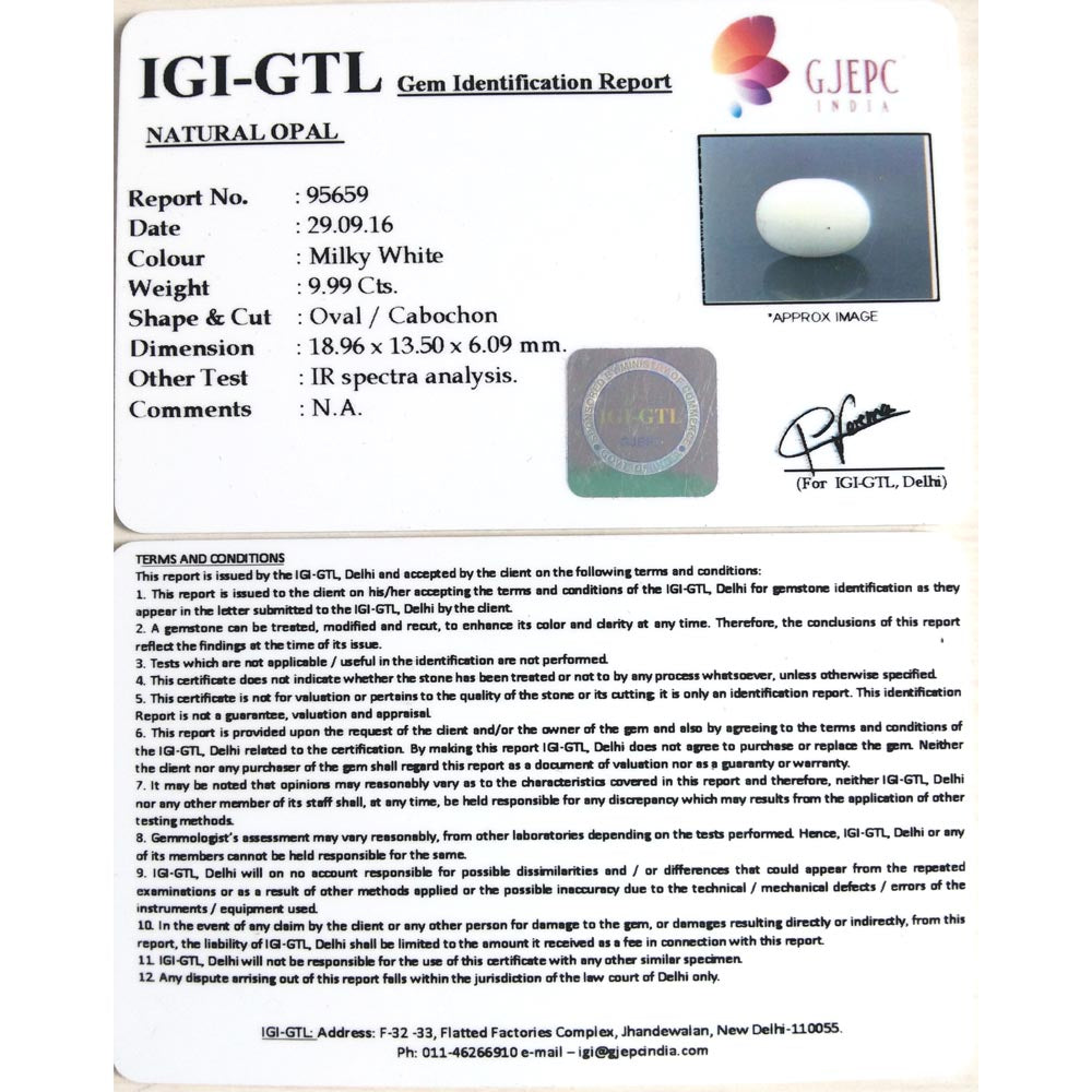 9.99/CT Natural Opal with Govt. Lab Certificate (610)