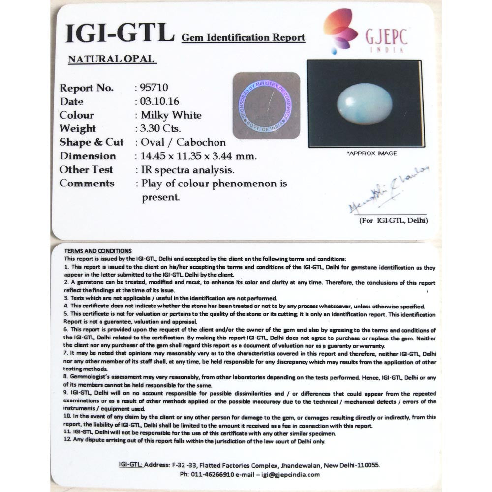 3.30 Carat Natural Opal with Govt. Lab Certificate (1221)