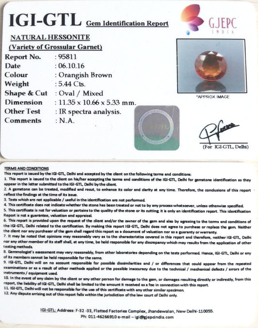 5.44/CT Natural Govt. Lab Certified Ceylonese Gomed-(1221)