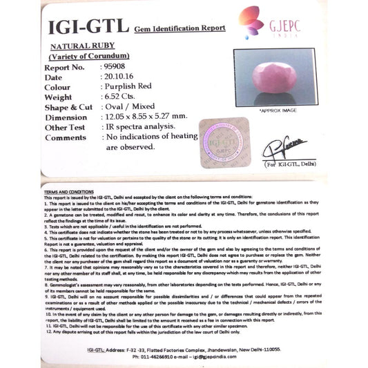 7.24 Ratti Natural New Burma Ruby with Govt. Lab Certificate-(3441)