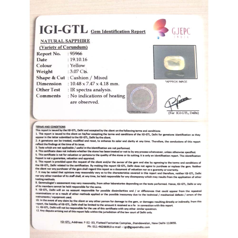 3.41 Ratti  Natural yellow sapphire with Govt Lab Certificate-(45510)