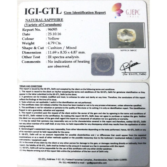 4.79/CT Yellow Sapphire with Govt Lab Certificate-56610