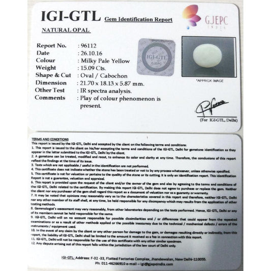 15.09/CT Natural Fire Opal with Govt. Lab Certificate (3441)