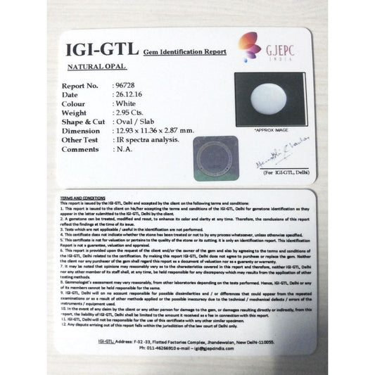 2.95/CT Natural Opal with Govt. Lab Certificate (610)