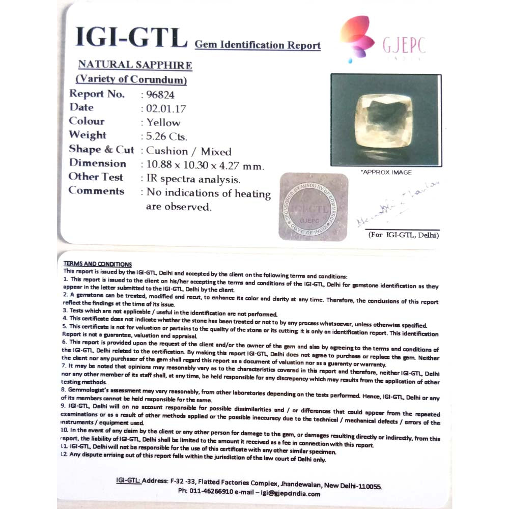 5.84 Ratti  yellow sapphire with Govt Lab Certificate-(YELSA9V)