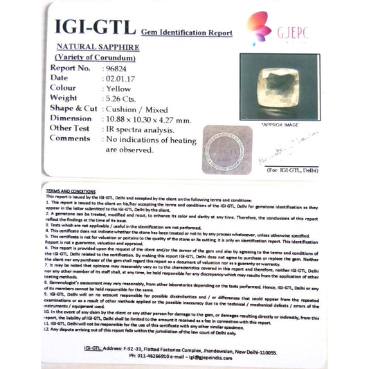 5.84 Ratti  yellow sapphire with Govt Lab Certificate-(YELSA9V)